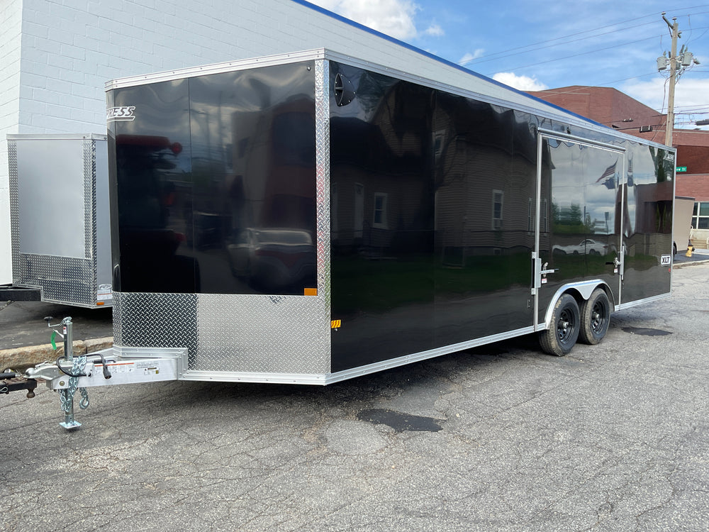 Enclosed Car Hauler Trailer 8.5’x24′ V-Nose 10K GVWR BLACK Ramp High Country Aluminum Elite Escape Door