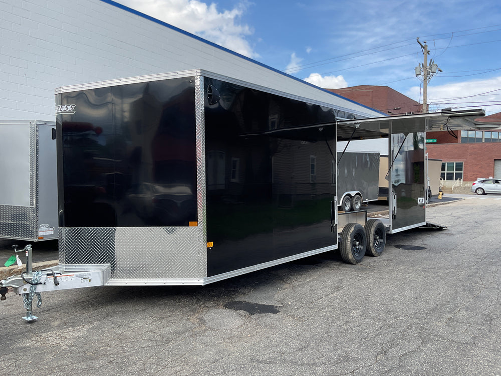 Enclosed Car Hauler Trailer 8.5’x24′ V-Nose 10K GVWR BLACK Ramp High Country Aluminum Elite Escape Door