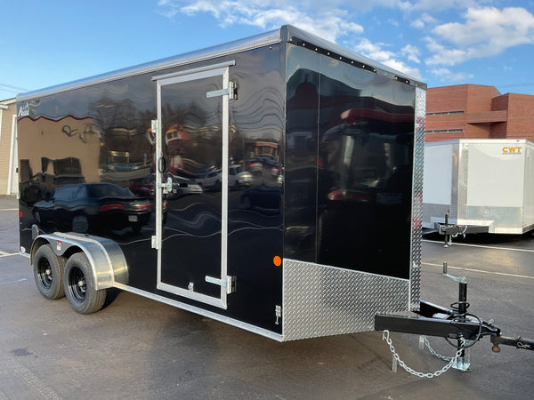 Enclosed Cargo Trailer 7'x16' BLACK RAMP Car Mate Sloped V-Nose 7' Interior Car Mate Trailers