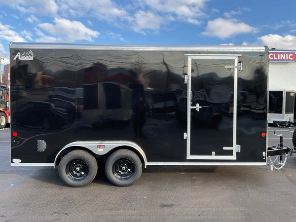 Enclosed Cargo Trailer 7'x16' BLACK RAMP Car Mate Sloped V-Nose 7' Interior Car Mate Trailers