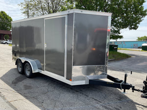 Enclosed Cargo Trailer 7'x14'+2'V Charcoal RAMP Covered Wagon Covered Wagon Trailers