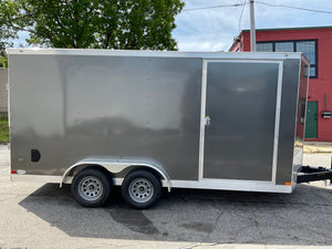 Enclosed Cargo Trailer 7'x14'+2'V Charcoal RAMP Covered Wagon Covered Wagon Trailers