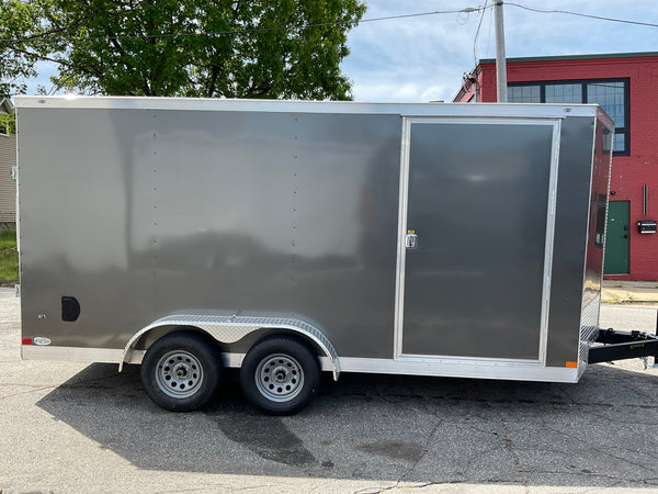 Enclosed Cargo Trailer 7'x14'+2'V Charcoal RAMP Covered Wagon Covered Wagon Trailers