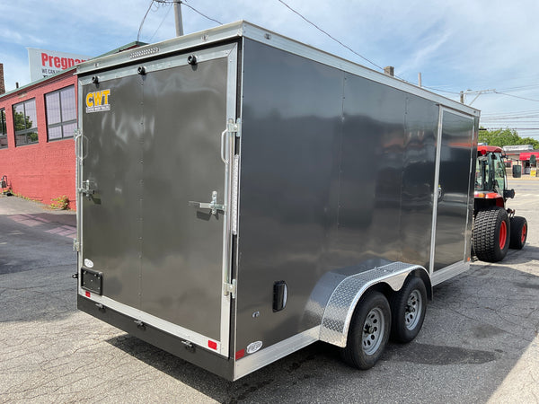 Enclosed Cargo Trailer 7'x14'+2'V Charcoal RAMP Covered Wagon Covered Wagon Trailers