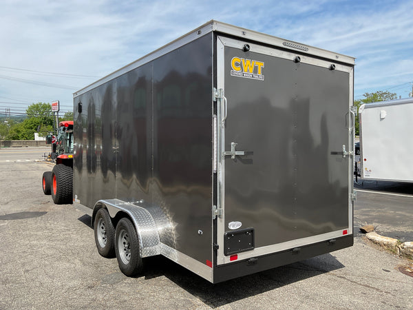 Enclosed Cargo Trailer 7'x14'+2'V Charcoal RAMP Covered Wagon Covered Wagon Trailers