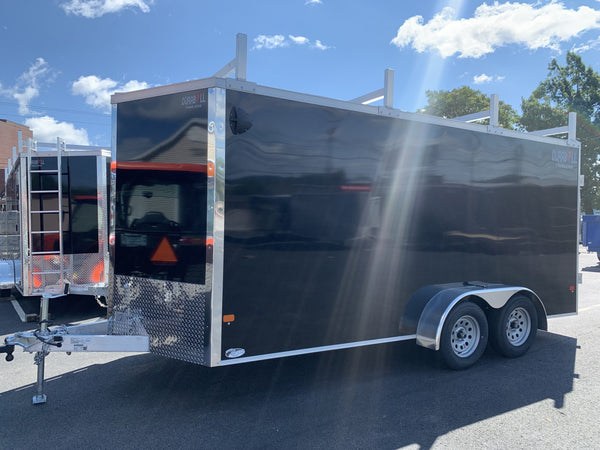 Enclosed Contractor 7.5'x16'+2'V Black Barn Door DuraBull Aluminum 6'6" Interior Elite