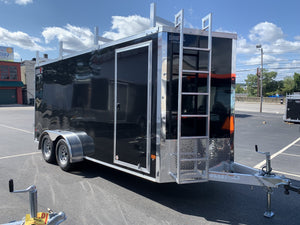 Enclosed Contractor 7.5'x16'+2'V Black Barn Door DuraBull Aluminum 6'6" Interior Elite