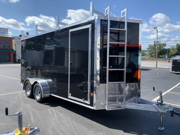 Enclosed Contractor 7.5'x16'+2'V Black Barn Door DuraBull Aluminum 6'6" Interior Elite
