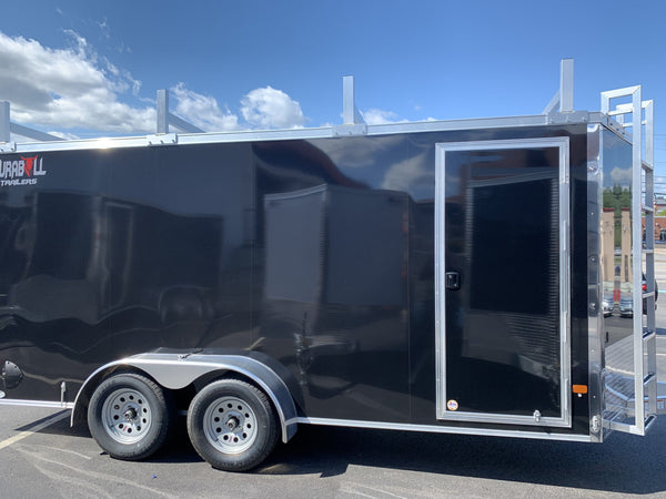 Enclosed Contractor 7.5'x16'+2'V Black Barn Door DuraBull Aluminum 6'6" Interior Elite