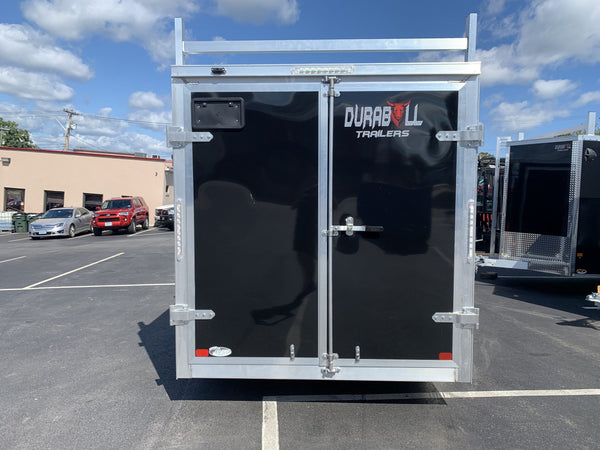 Enclosed Contractor 7.5'x16'+2'V Black Barn Door DuraBull Aluminum 6'6" Interior Elite