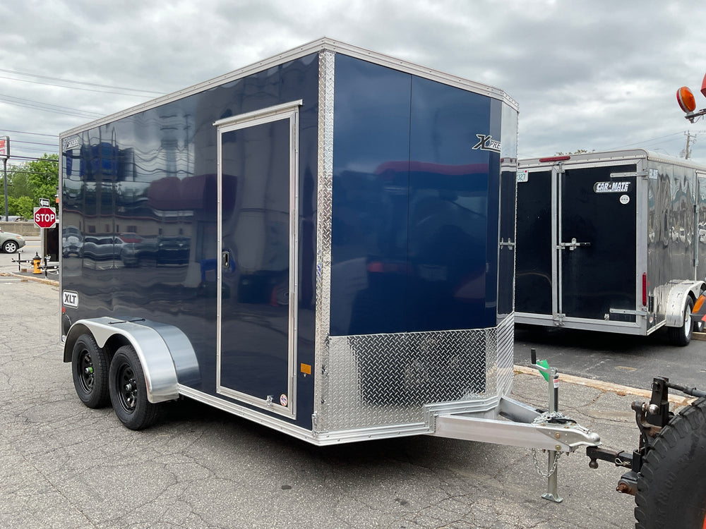 Enclosed Aluminum Cargo Trailer 7’x14′ Blue RAMP Alcom Xpress XLT Series