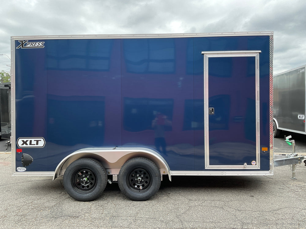 Enclosed Aluminum Cargo Trailer 7’x14′ Blue RAMP Alcom Xpress XLT Series