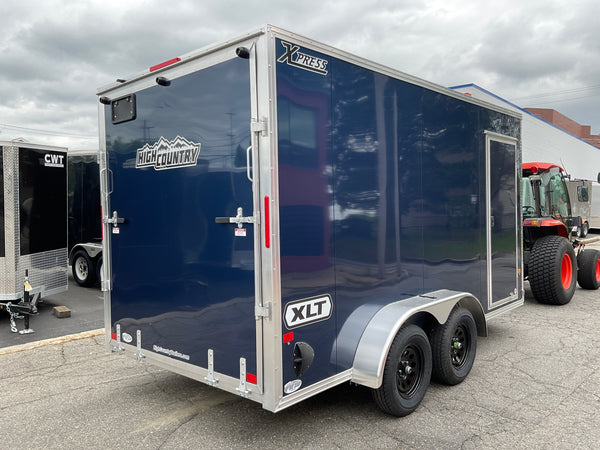 Enclosed Aluminum Cargo Trailer 7’x14′ Blue RAMP Alcom Xpress XLT Series