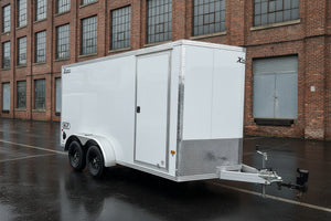 Enclosed Aluminum Cargo Trailer 7’x14′ White RAMP Alcom Xpress XLT Pro Series High Country Trailers