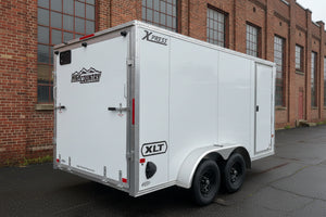 Enclosed Aluminum Cargo Trailer 7’x14′ White RAMP Alcom Xpress XLT Pro Series High Country Trailers