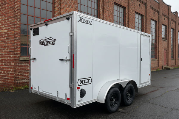 Enclosed Aluminum Cargo Trailer 7’x14′ White RAMP Alcom Xpress XLT Pro Series High Country Trailers