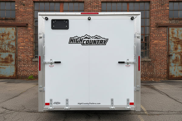 Enclosed Aluminum Cargo Trailer 7’x14′ White RAMP Alcom Xpress XLT Pro Series High Country Trailers