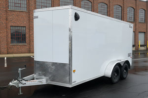 Enclosed Aluminum Cargo Trailer 7’x14′ White RAMP Alcom Xpress XLT Pro Series High Country Trailers