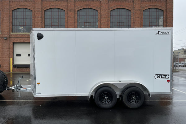 Enclosed Aluminum Cargo Trailer 7’x14′ White RAMP Alcom Xpress XLT Pro Series High Country Trailers