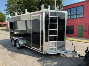 Aluminum Durabull Enclosed Contractor 7'x16'+2'V Black Barn Door with Ramps DuraBull Trailers