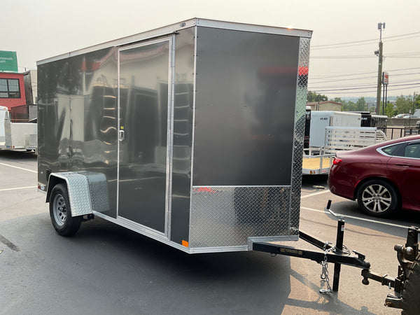 Enclosed Cargo Trailer 6'x12'+2'V Charcoal RAMP Covered Wagon Covered Wagon Trailers