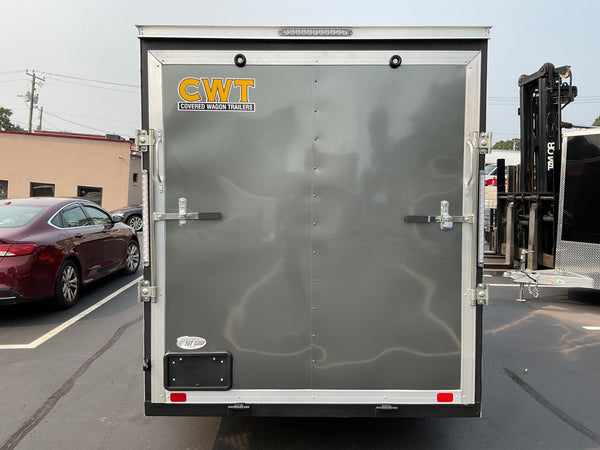 Enclosed Cargo Trailer 6'x12'+2'V Charcoal RAMP Covered Wagon Covered Wagon Trailers