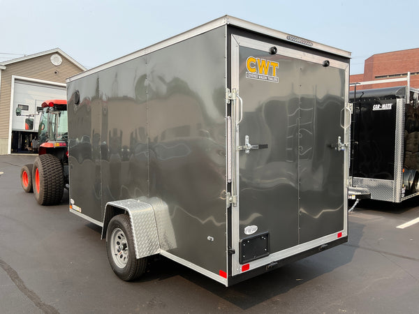Enclosed Cargo Trailer 6'x12'+2'V Charcoal RAMP Covered Wagon Covered Wagon Trailers