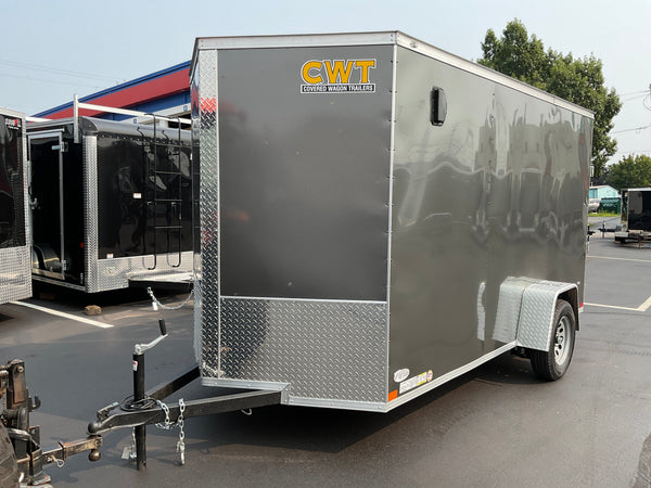 Enclosed Cargo Trailer 6'x12'+2'V Charcoal RAMP Covered Wagon Covered Wagon Trailers