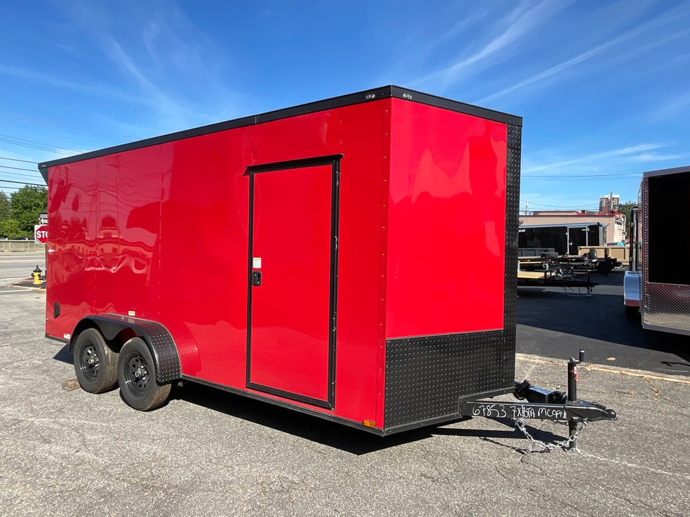 Panther Cargo Trailer Enclosed Cargo Trailer 7'x16' Red RAMP Dual Axle