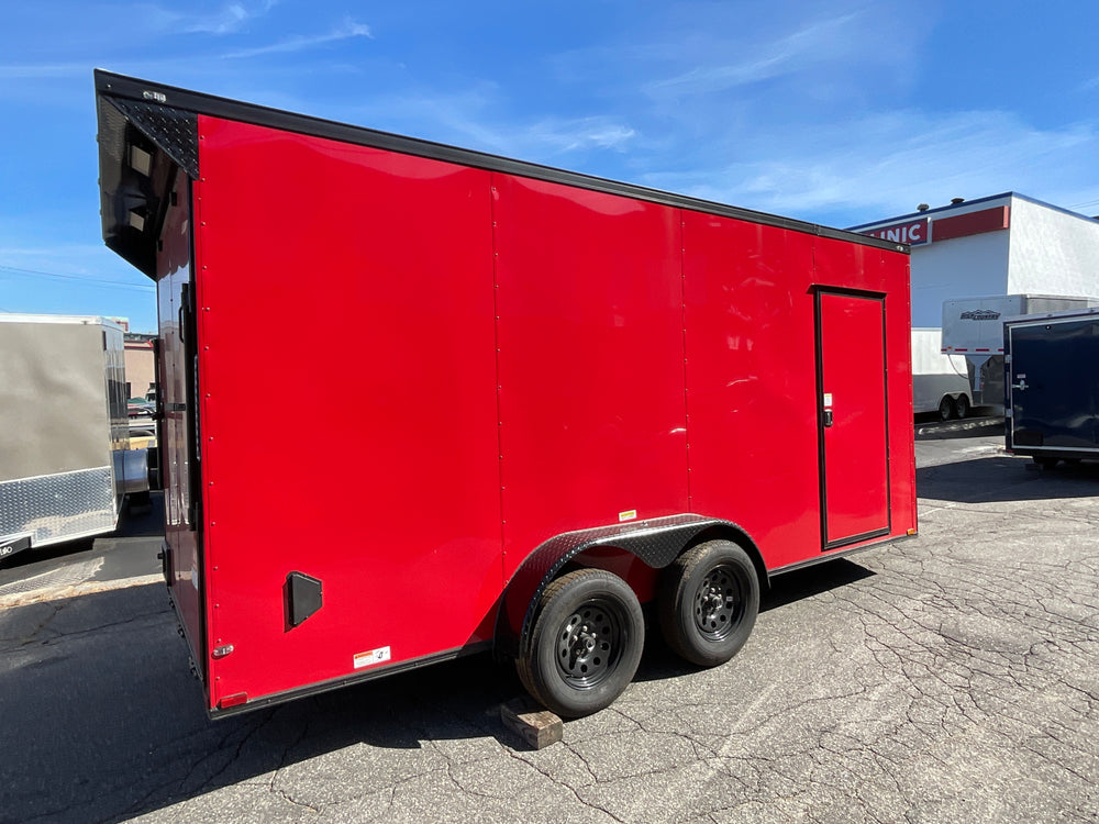 Panther Cargo Trailer Enclosed Cargo Trailer 7'x16' Red RAMP Dual Axle