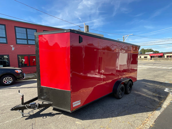 Panther Cargo Trailer Enclosed Cargo Trailer 7'x16' Red RAMP Dual Axle Panther Cargo Trailers