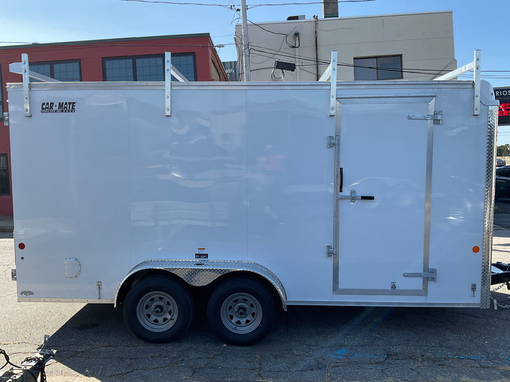Enclosed Contractor Trailer 7'x16' White BARN CarMate 110v Light 12"up