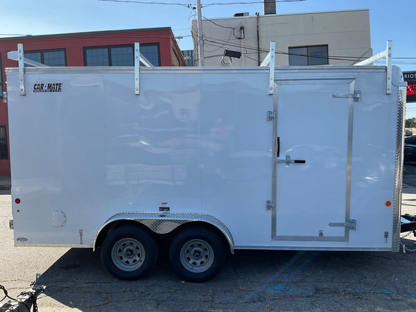 Enclosed Contractor Trailer 7'x16' White BARN CarMate 110v Light 12"up Car Mate Trailers
