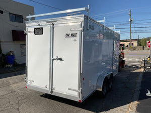 Enclosed Contractor Trailer 7'x16' White BARN CarMate 110v Light 12"up Car Mate Trailers