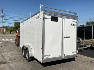 Enclosed Contractor Trailer 7'x16' White BARN CarMate 110v Light 12"up Car Mate Trailers