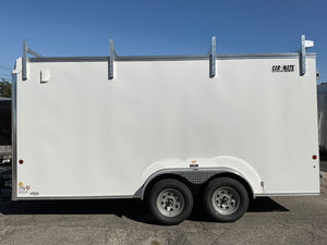 Enclosed Contractor Trailer 7'x16' White BARN CarMate 110v Light 12"up Car Mate Trailers