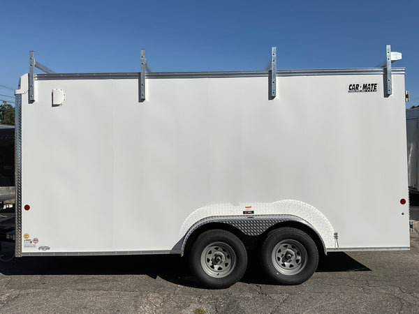 Enclosed Contractor Trailer 7'x16' White BARN CarMate 110v Light 12"up Car Mate Trailers