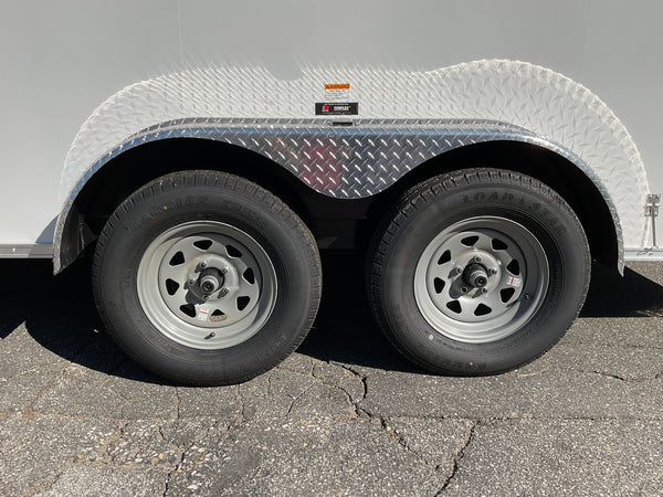 Enclosed Contractor Trailer 7'x16' White BARN CarMate 110v Light 12"up Car Mate Trailers