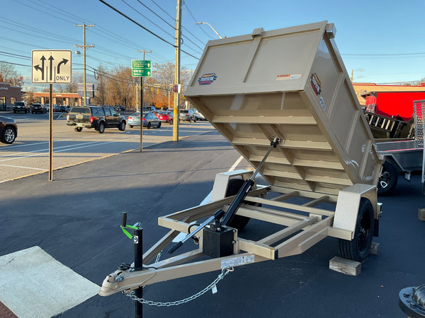 Prospector Trailers 4'x8' Manual Dump Trailer 2990 GVWR Tan Prospector Trailers