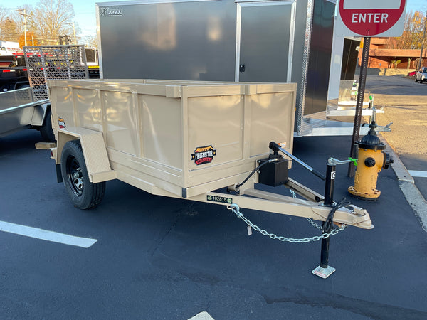 Prospector Trailers 4'x8' Manual Dump Trailer 2990 GVWR Tan Prospector Trailers