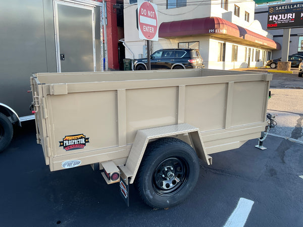 Prospector Trailers 4'x8' Manual Dump Trailer 2990 GVWR Tan Prospector Trailers