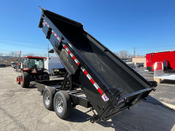 Dump Trailer 7'x16' Black Hawke 14000 GVWR with Ramps and Tarp Hawke Trailers