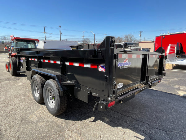Dump Trailer 7'x16' Black Hawke 14000 GVWR with Ramps and Tarp Hawke Trailers