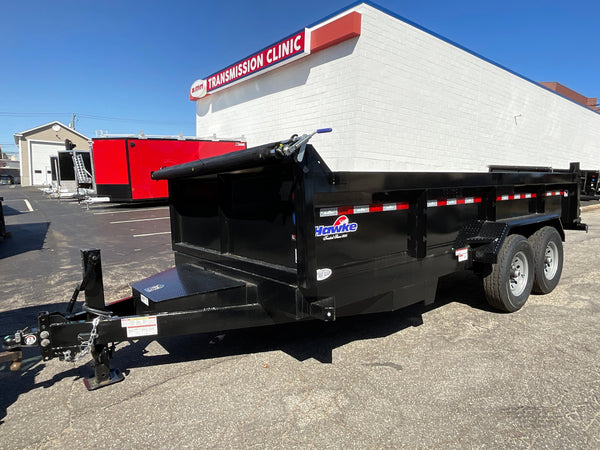 Dump Trailer 7'x16' Black Hawke 14000 GVWR with Ramps and Tarp Hawke Trailers
