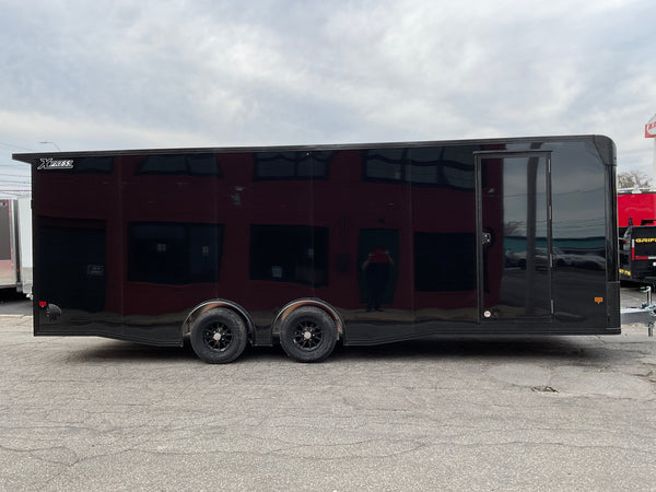 Enclosed Car Hauler Trailer 8.5’x24′ Flat Front Black Blackout Ramp High Country Aluminum Ron's Toy Shop, Inc.