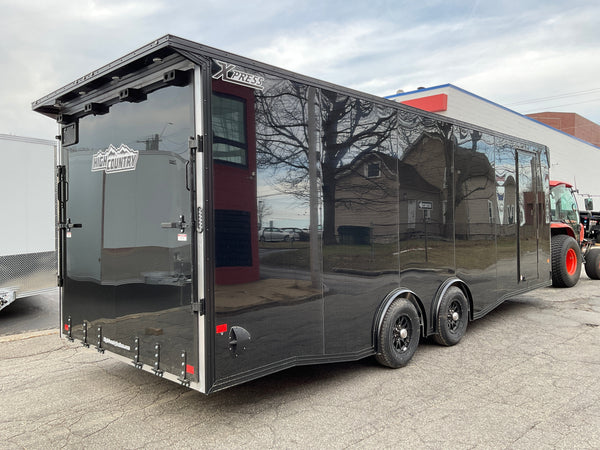Enclosed Car Hauler Trailer 8.5’x24′ Flat Front Black Blackout Ramp High Country Aluminum Ron's Toy Shop, Inc.