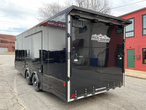 Enclosed Car Hauler Trailer 8.5’x24′ Flat Front Black Blackout Ramp High Country Aluminum Ron's Toy Shop, Inc.