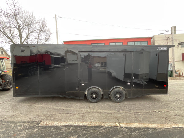Enclosed Car Hauler Trailer 8.5’x24′ Flat Front Black Blackout Ramp High Country Aluminum Ron's Toy Shop, Inc.