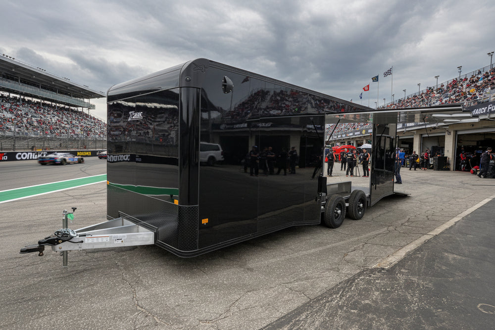 Enclosed Car Hauler Trailer 8.5’x24′ Flat Front Black Blackout Ramp High Country Aluminum Ron's Toy Shop, Inc.