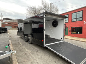 Enclosed Car Hauler Trailer 8.5’x24′ Flat Front Black Blackout Ramp High Country Aluminum Ron's Toy Shop, Inc.
